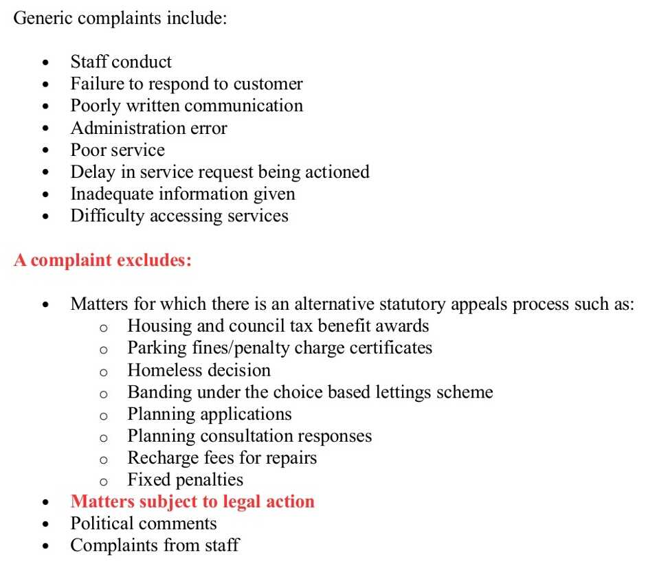 Tenant Complaint Exclusions